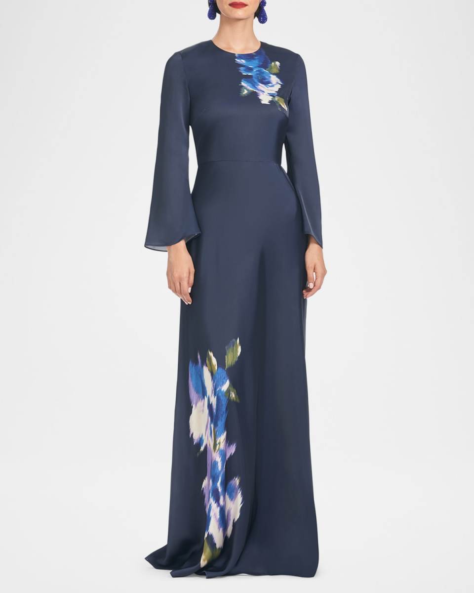 Alex Floral-Print Satin Crepe Gown